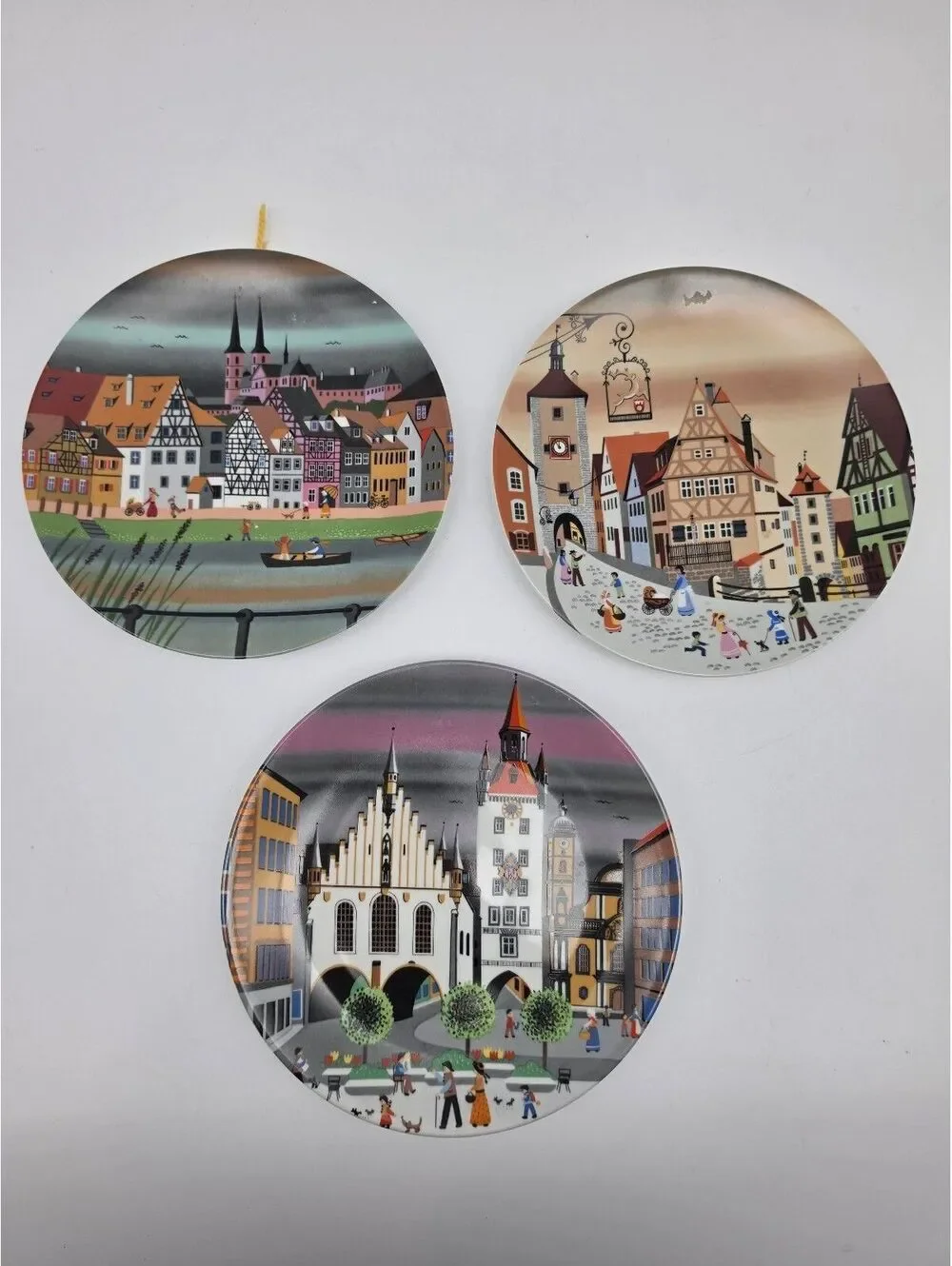 Set of 3 Jaeger & Co. Porcelain Plates Featuring Bavarian Town Scenes